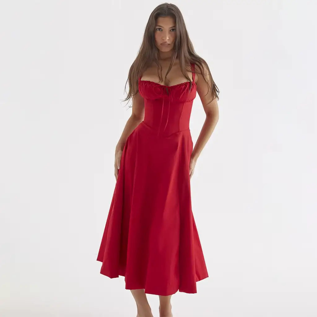 Vestido-Midi-Elegante-Fleur-Vermelho-Solto