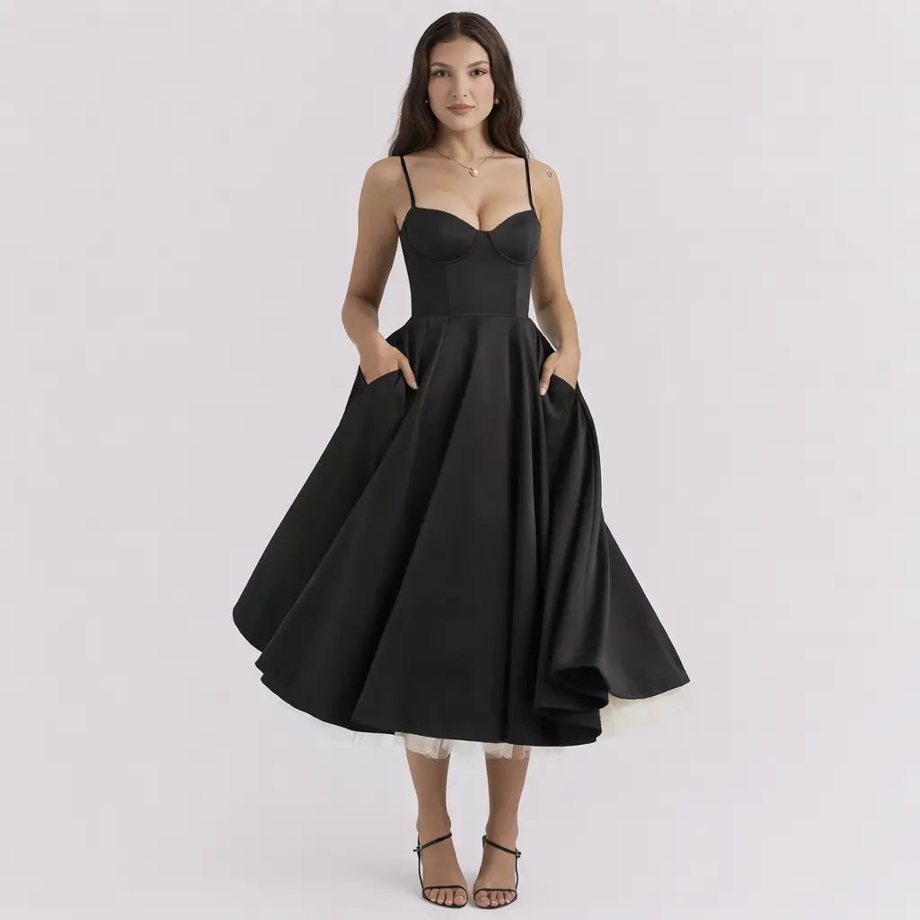 Vestido-Midi-Elegante-Flora-Preto-Frente