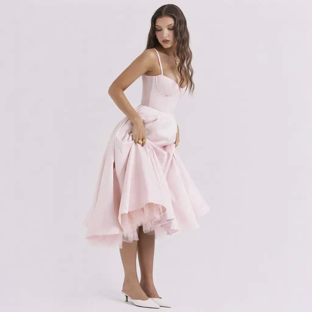 Vestido-Midi-Elegante-Flora-Rosa-Pose