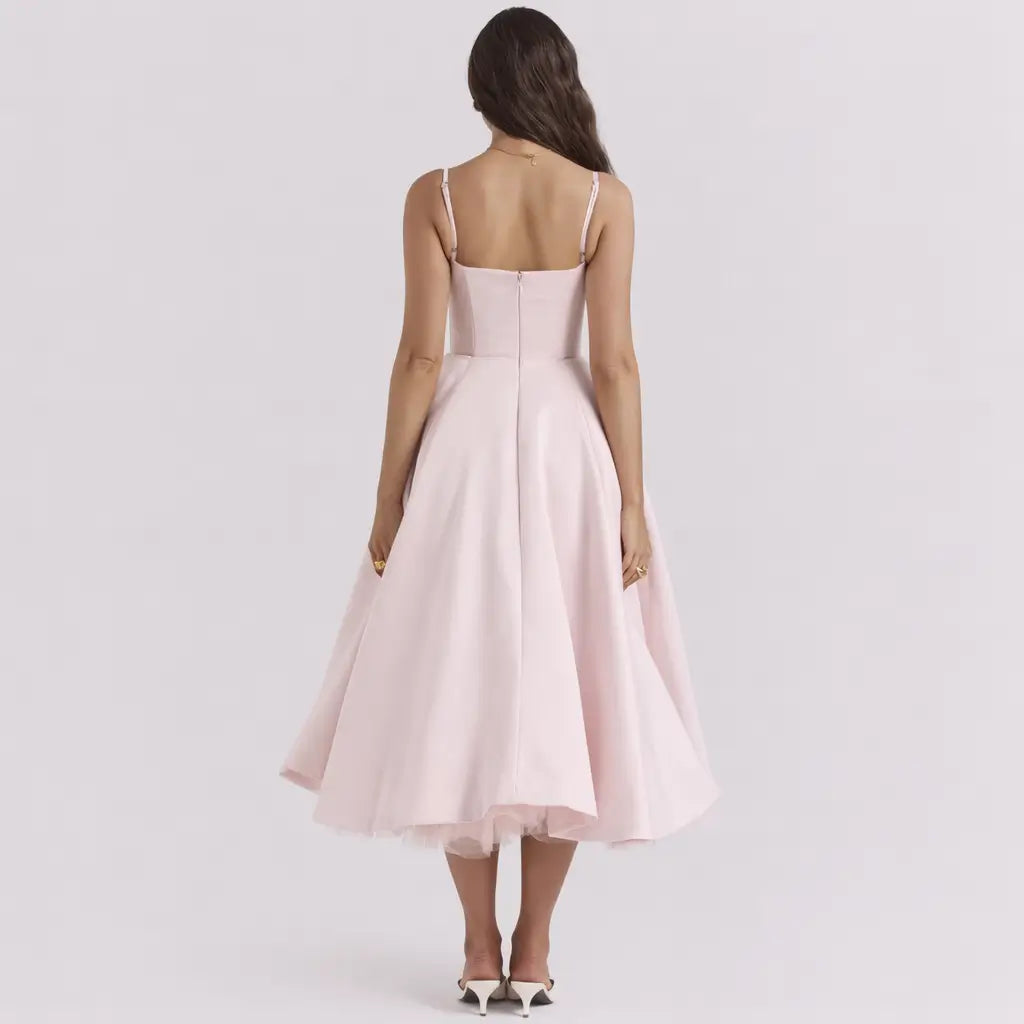 Vestido-Midi-Elegante-Flora-Rosa-Solto