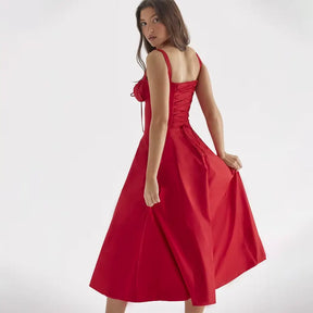 Vestido-Midi-Elegante-Fleur-Vermelho-Modelo-Costas