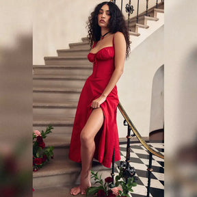 Vestido-Midi-Elegante-Fleur-Vermelho-Modelo-Escada