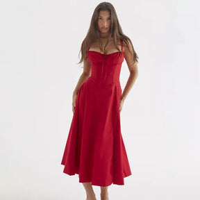 Vestido-Midi-Elegante-Fleur-Vermelho-Solto