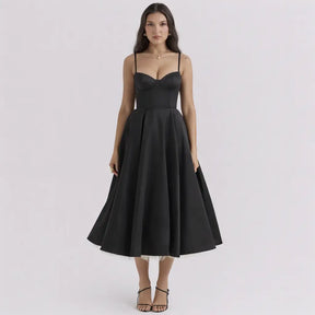 Vestido-Midi-Elegante-Flora-Preto-Frente-Reto