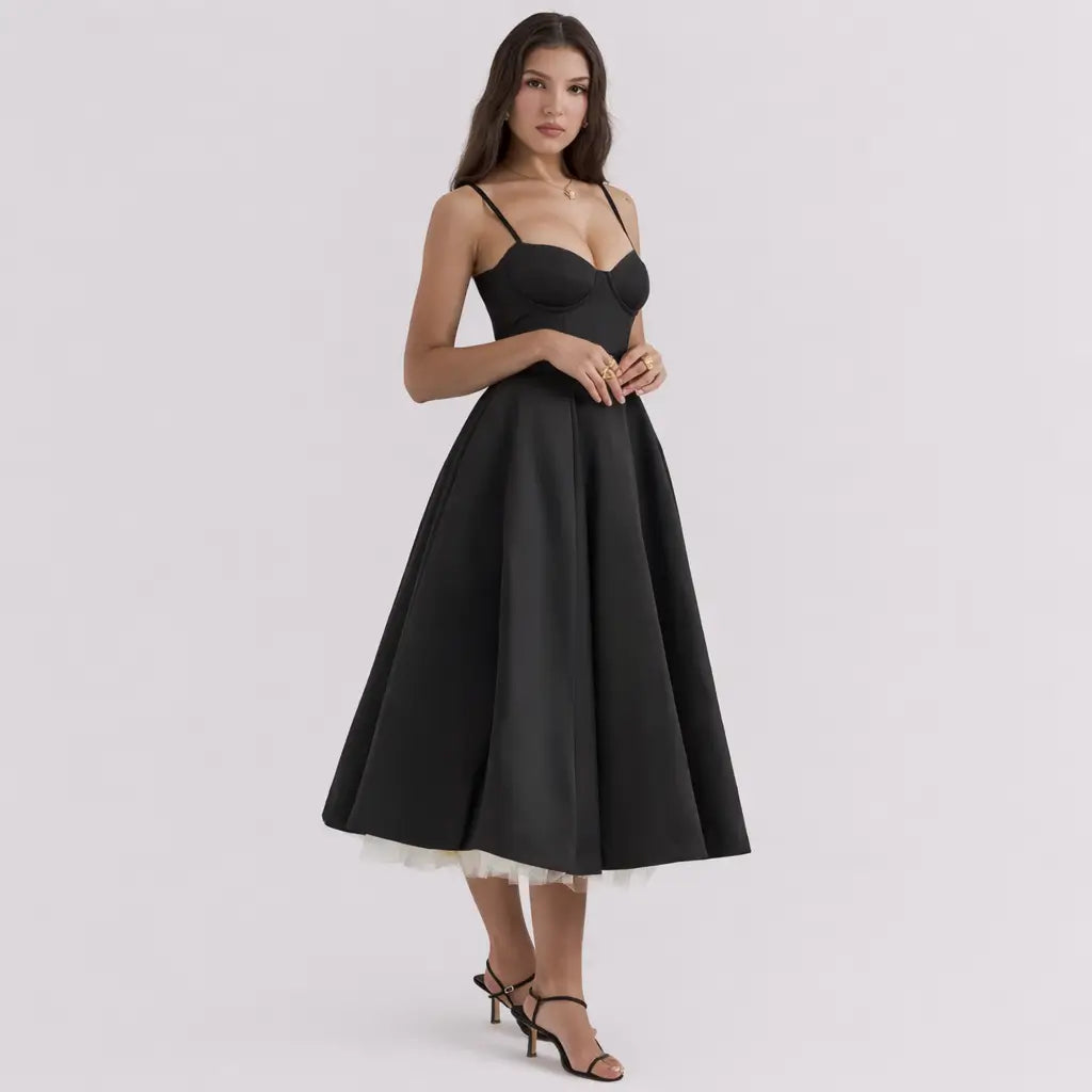 Vestido-Midi-Elegante-Flora-Preto-Lado