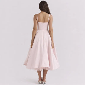 Vestido-Midi-Elegante-Flora-Rosa-Solto