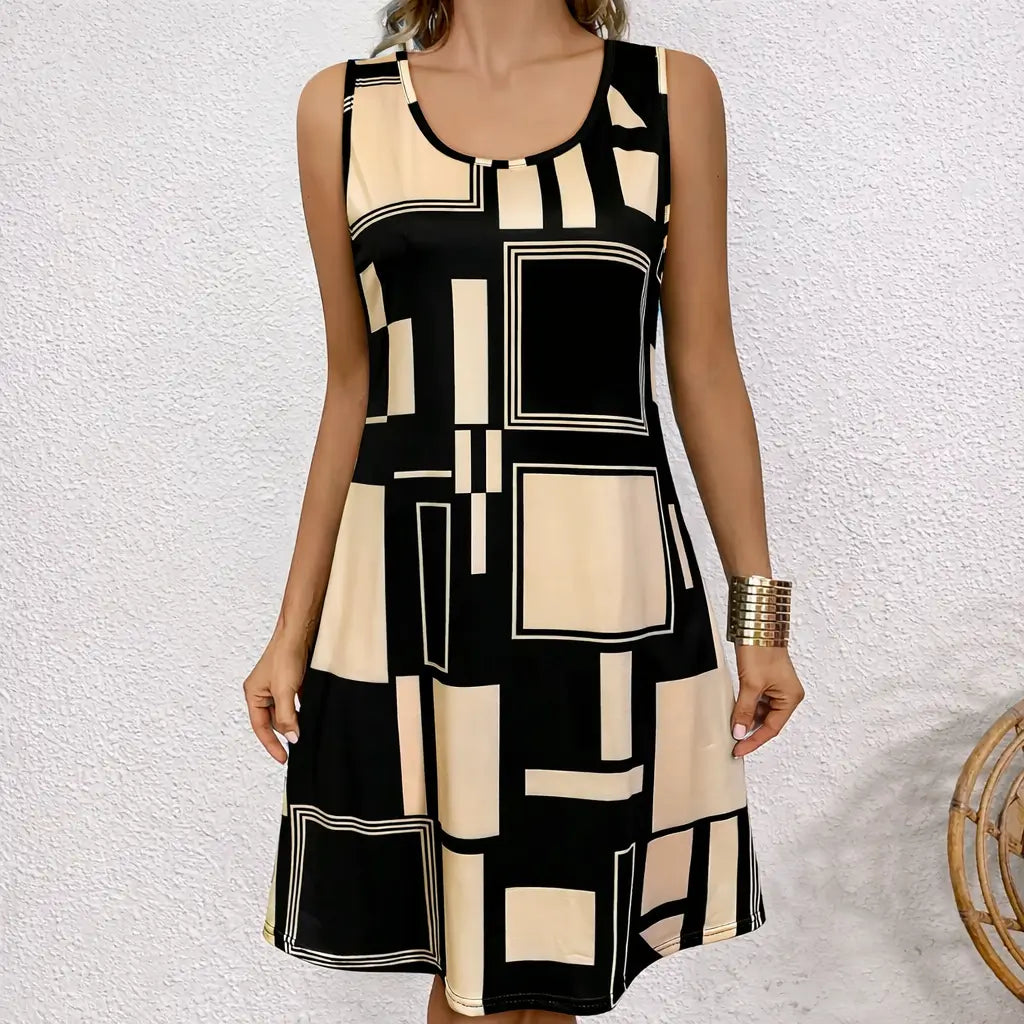 Vestido-Midi-Geometrico-Elise-Bege-Frente