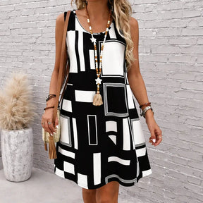 Vestido-Midi-Geometrico-Elise-Preto-Frente